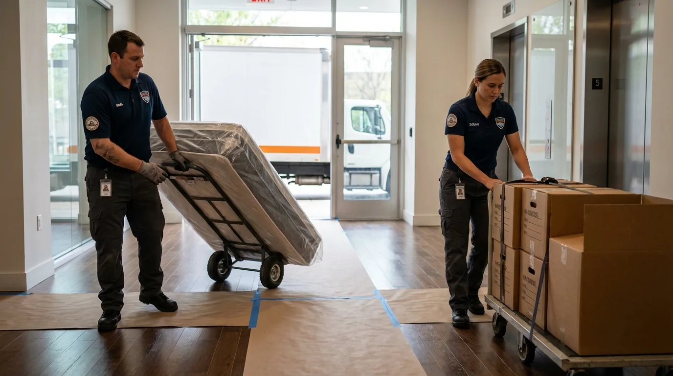 Professional apartment movers loading elevator in Princeton, KY